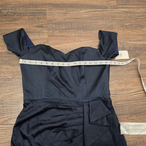 Dress The Population Navy Off Shoulder Satin Midi Cocktail Dress XL NWT - Picture 9 of 14